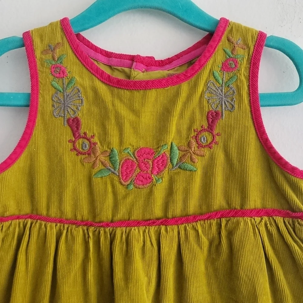 OshKosh‎ 3T Genuine Kids Chartreuse Corduroy Sleeveless A-Line Embroidered Dress